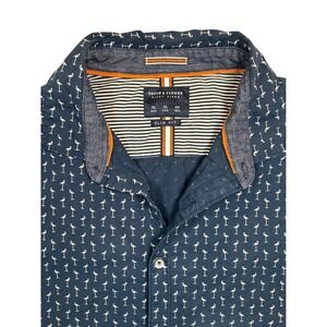 Denim & Flower Ricky Singh Mens XL Slim Fit Navy Blue Flamingo Shirt Cotton